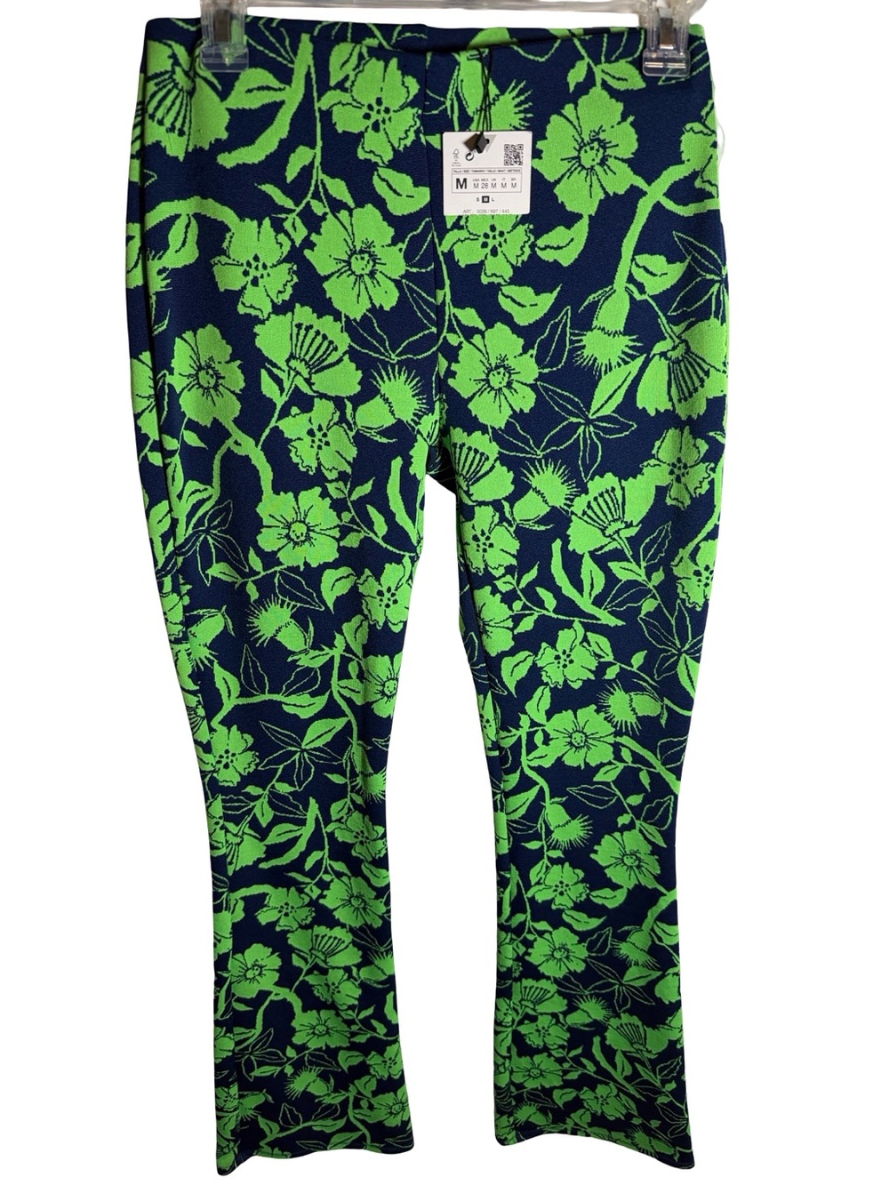 NWT Stretchy Floral Knit Leggings - Navy & Bright Green